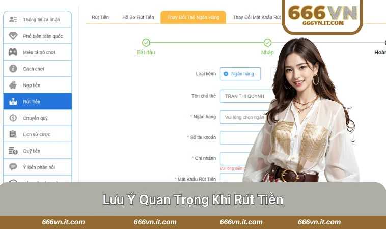 Rút Tiền 666VN 3 Lưu ý giúp rút tiền nhanh và an toàn tại 666VN
